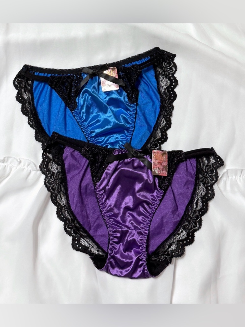 Set Of 2!  US-S/JP-LL Japanese Satin Shiny Nylon Straps Bikini Panties NWT